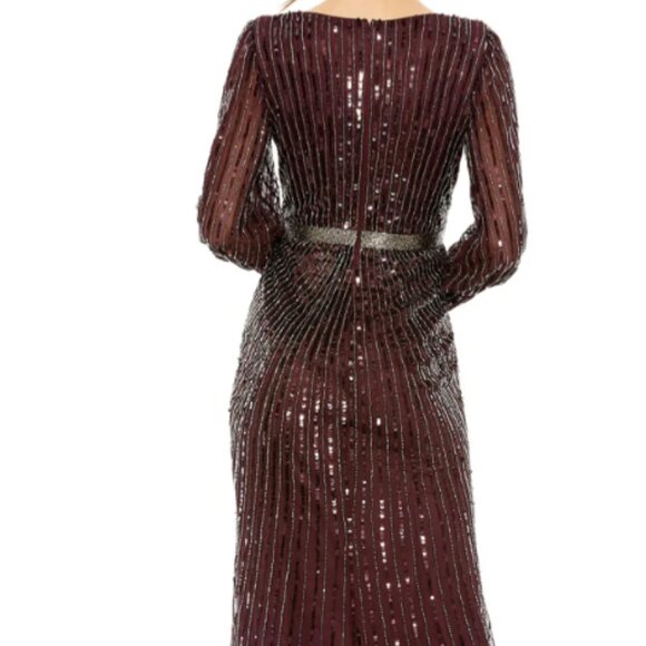 MAC DUGGAL 5501 SEQUINED WRAP OVER BISHOP SLEEVE BLACKBERRY GOWN sz 10 - Picture 4 of 6